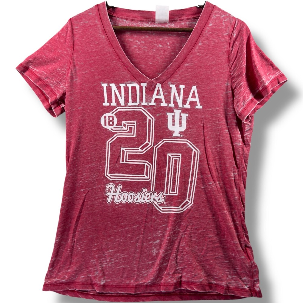 Pro Edge Indiana Hoosiers V-Neck T-Shirt Red Light Wash Women XL